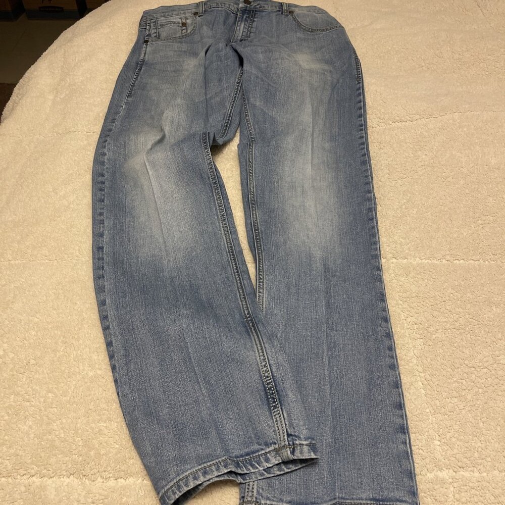 Wrangler Retro‎ Mens Slim Straight Jeans Size 38X36 Premium Denim Blue Cotton